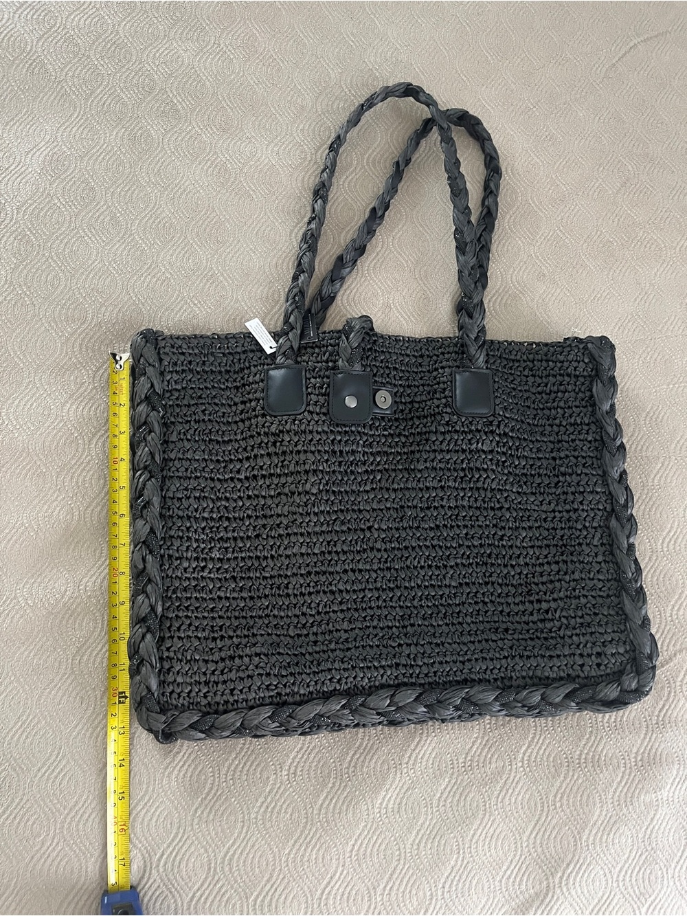 White House Black Market Raffia braided embellished Tote Bag in Black - Picture 11 of 14